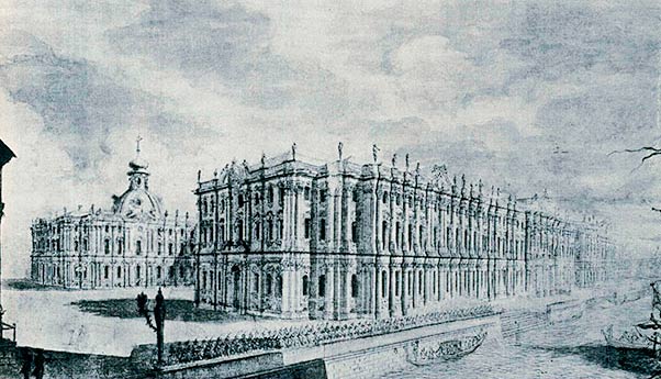 Вид Зимнего дворца с северо-востока. Рисунок М.И. Махаева. 1762 г. - www.Arhitekto.ru